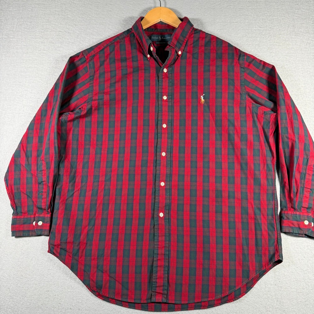 Ralph Lauren Mens Classic Fit Plaid Button Down Shirt Red Green 17 32/33 13602